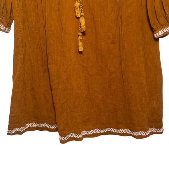 Garnet Hill 100% Organic Cotton Tie Neck Embroidered Cottage Core Peasant Dress - Picture 3 of 6